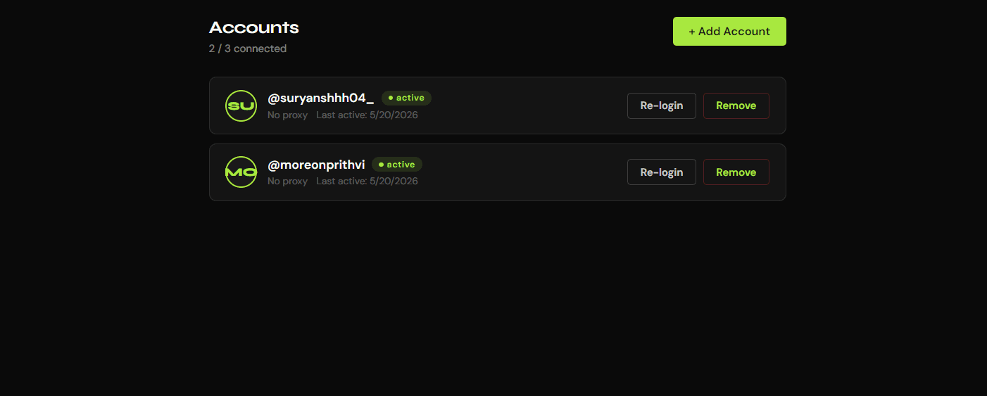 InstaFlow accounts page screenshot