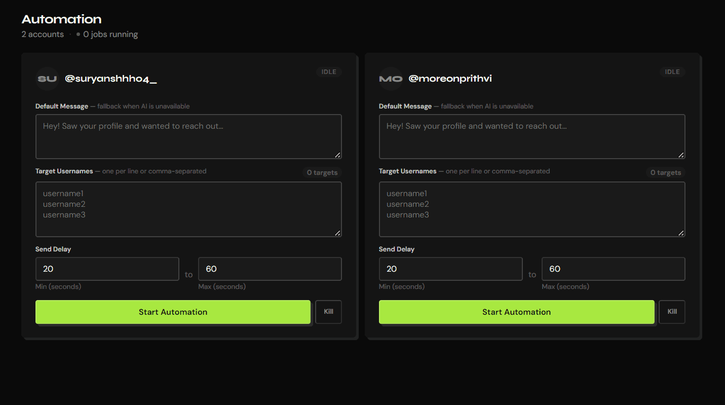 InstaFlow automation page screenshot